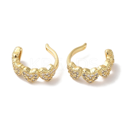 Heart Brass Micro Pave Cubic Zirconia Cuff Earrings for Women EJEW-P281-04G-1