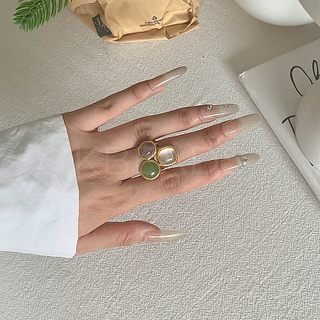 Natural Amethyst & Natural Green Aventurine & Natural Crystal Quartz 304 Stainless Steel Finger Rings FS-WGE331D-11-1