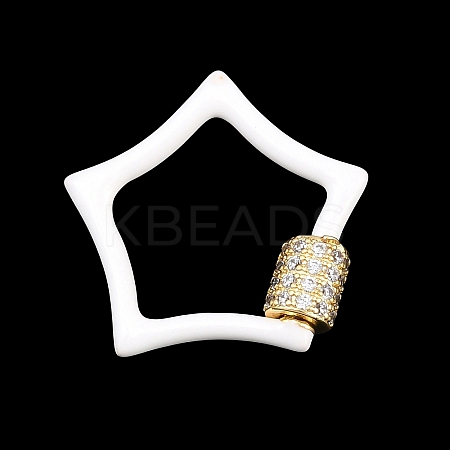 Star Brass Micro Pave Clear Cubic Zirconia Screw Carabiner Clasps KK-B167-01C-01G-1