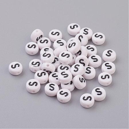 Flat Round with Letter S Acrylic Beads X-PL37C9070-S-1