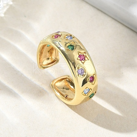 Brass Micro Pave Colorful Cubic Zirconia Cuff Open Rings RJEW-Z145-05G-1