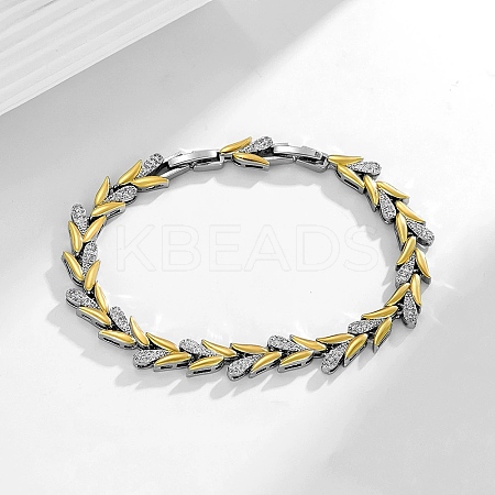 Brass Micro Pave Clear Cubic Zirconia Wheat Link Chain Bracelets for Women LS-BJEW-B145-01-1