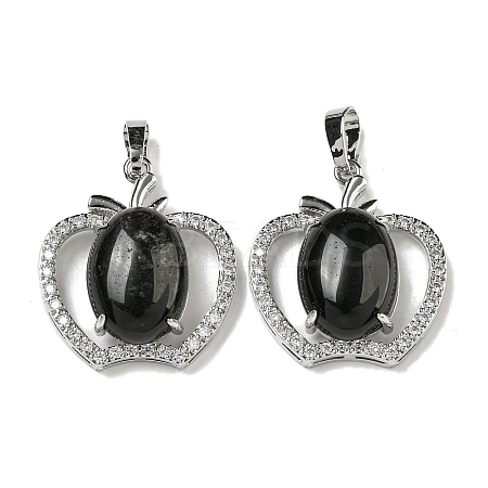 Natural Obsidian with Clear Cubic Zirconia Pendants G-G133-03P-23-1