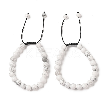 8mm Round Natural Howlite Braided Bead Bracelets BJEW-C067-01B-08-1
