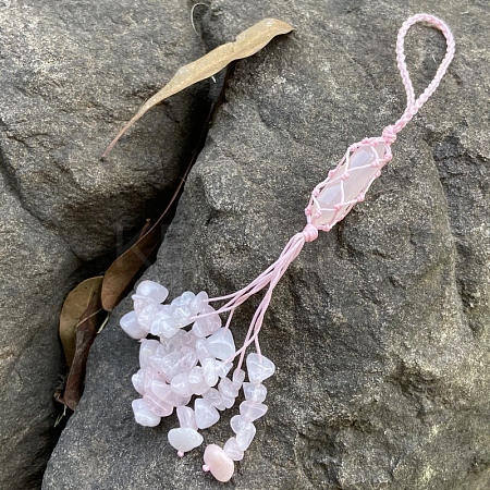Rose Quartz Chip Pendant Decorations DJEW-PW0009-037C-1