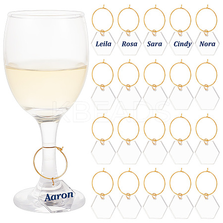 Transparent Acrylic Hexagon Wine Glass Charms AJEW-AB00113-1