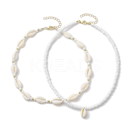 2Pcs Bohemia Natural Cowrie Shell Pendant Necklaces NJEW-JN04783-1