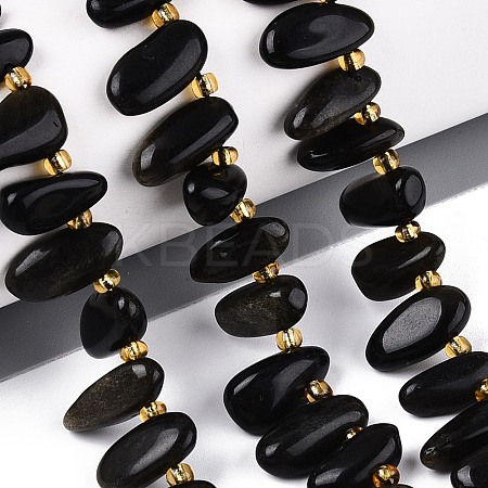 Natural Golden Sheen Obsidian Beads Strands G-Z091-A39-1