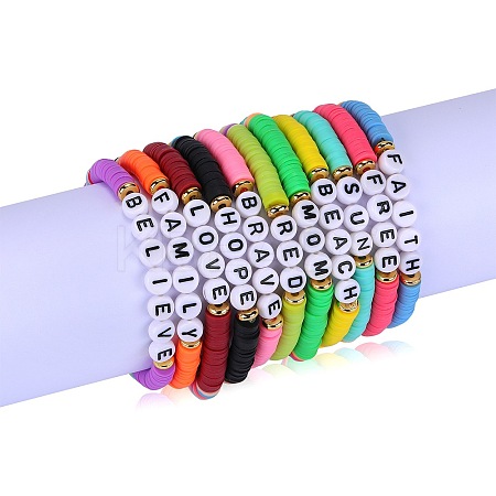 11Pcs 11 Style Polymer Clay Heishi Surfer Stretch Bracelets Set BJEW-SW00122-1