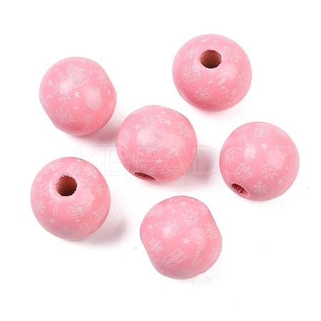 Christmas Printed Schima Wood European Beads WOOD-I015-01I-1