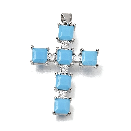 Brass Micro Pave Light Sky Blue Cubic Zirconia Pendants CU-CBAEEA8-20P-1