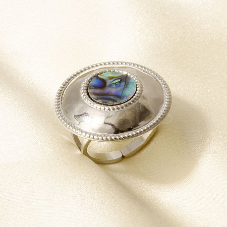 304 Stainless Steel with Natural Shell Cuff Open Rings for Women YC3221-2-1