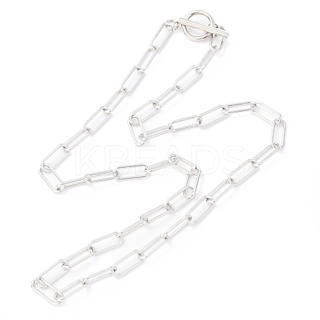 Non-Tarnish 304 Stainless Steel Paperclip Chain Necklaces LS-NJEW-H305-10P-1