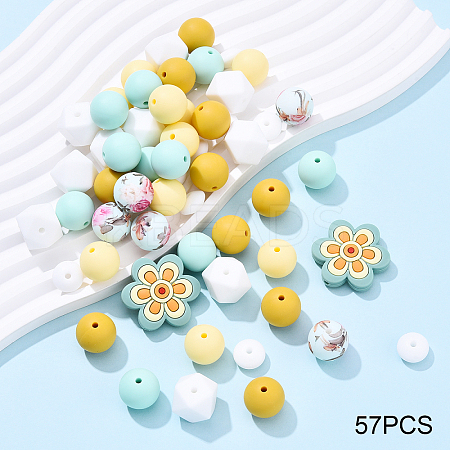 57Pcs 7 Styles Food Grade Silicone Focal Beads SIL-YW0001-70-1