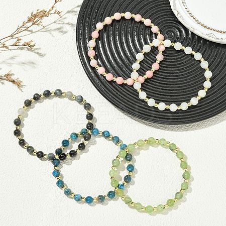 Natural Gemstone & Synthetic Hematite Non-magnetic Beaded Stretch Bracelets for Women BJEW-JB13940-1