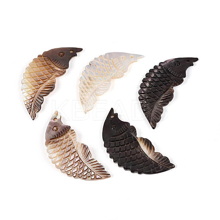 Natural Black Lip Shell Carved Pendants SSHEL-N041-06-1