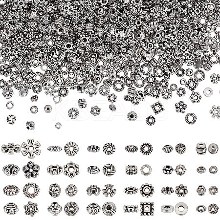 1200Pcs 24 Styles Tibetan Style Alloy Spacers Beads TIBEB-PH0005-09-1