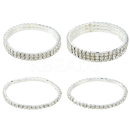4Pcs 3 Style Brass Rhinestone Tennis Stretch Bracelet Sets for Girlfriend BJEW-FS0001-06-1