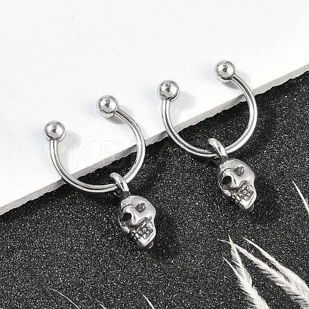 Skull 316 Surgical Stainless Steel Dangle Half Hoop Earrings for Women EJEW-G416-48AS-1
