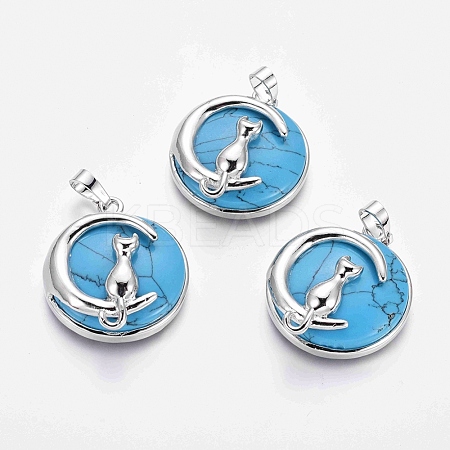 Synthetic Turquoise Kitten Pendants G-J386-B03-1