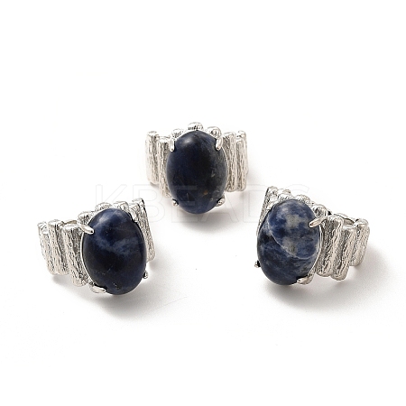 Natural Sodalite Oval Open Cuff Ring RJEW-P082-03P-15-1