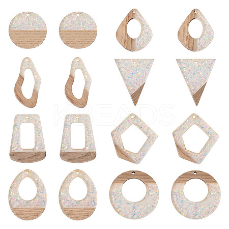 16Pcs 8 Style Wooden Pendants FIND-TA0005-92-1