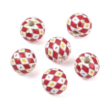 Christmas Printed Schima Wood European Beads WOOD-I015-01M-1