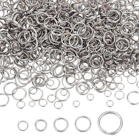 1000Pcs 5 Style 304 Stainless Steel Split Rings STAS-ME0002-63-1