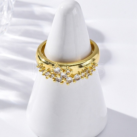 Brass Micro Pave Clear Cubic Zirconia Cuff Rings for Women RJEW-Q009-04G-1