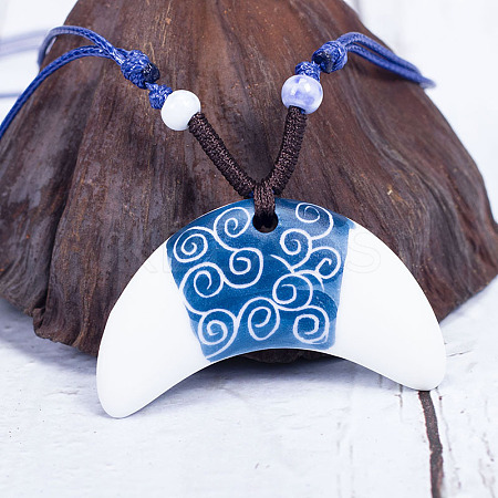 Retro Ethnic Porcelain Pendant Adjustable Polyester Cord Necklaces for Women FS-WGD020A-03-1