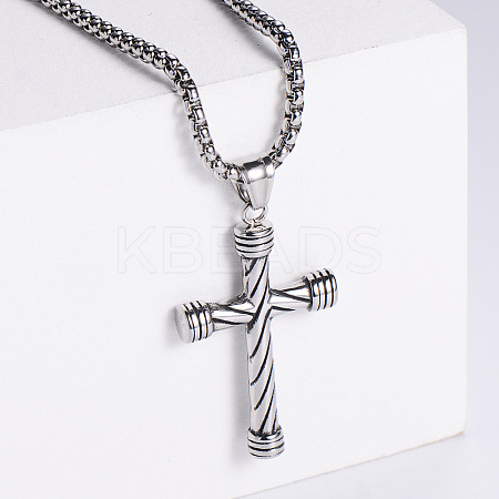 Retro Rock Punk Men's Striped Cross 304 Stainless Steel Pendant Necklaces OM4275-1-1