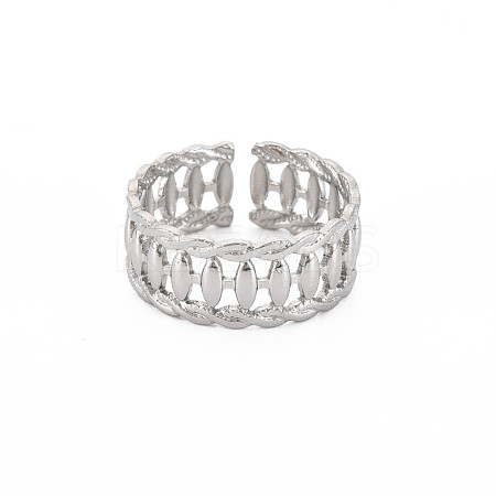 Non-Tarnish 304 Stainless Steel Oval Wrap Open Cuff Ring for Women RJEW-S405-154P-1
