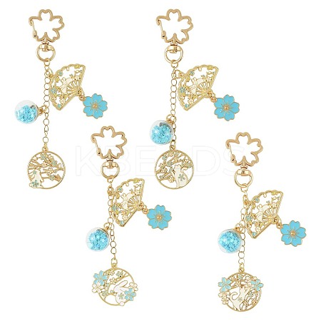 4Pcs Alloy Enamel & Glass Pendant Decorations HJEW-FS00049-1