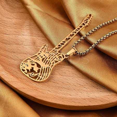 201 Stainless Steel Hollow Guitar Pendant Box Chain Necklaces LS-NJEW-M086-03G-1