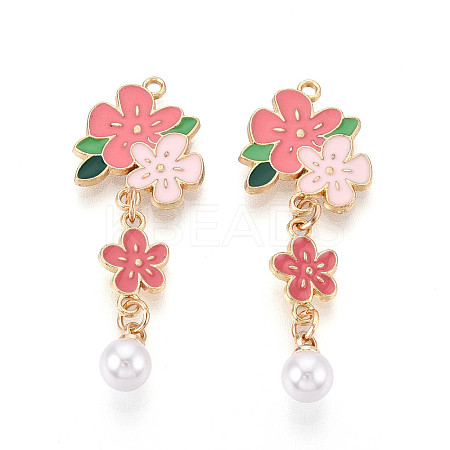Alloy Enamel and ABS Imitation Pearl Pendants ENAM-T022-49KCG-1
