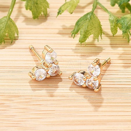 Brass Micro Pave Clear Cubic Zirconia Stud Earrings for Women EJEW-G428-25G-03-1