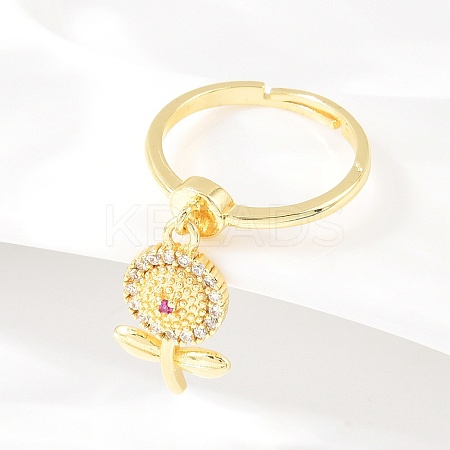 Brass Micro Pave Cubic Zirconia Pendant Finger Rings for Women RJEW-A090-02G-1