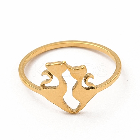 201 Stainless Steel Double Cat Finger Ring for Women LS-RJEW-K239-04G-1