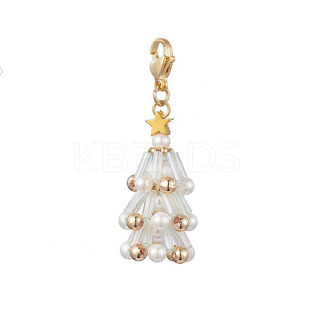 Christmas Tree Glass & Shell Pearl Pendant Decorations HJEW-TA00182-02-1