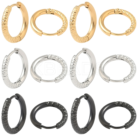 24Pcs 3 Colors 303 Stainless Steel Textured Hoop Earrings for Women EJEW-SC0001-80-1