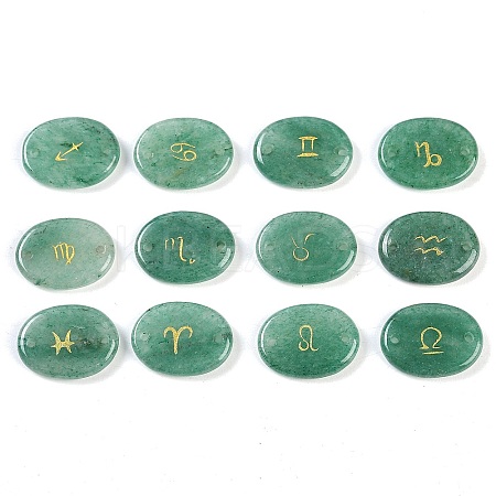 12Pcs 12 Styles Twelve Constellation Natural Green Aventurine Flat Oval Links Connector Charms G-K359-05A-1