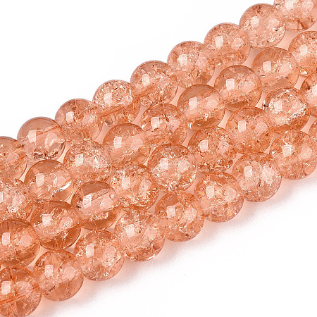 1Strand Light Salmon Transparent Crackle Glass Round Beads Strands X-CCG-Q001-8mm-05-1