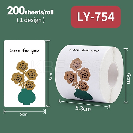 200Pcs Rectangle with Flower Here for You Theme Paper Self-Adhesive Stickers AJEW-S084-02B-1