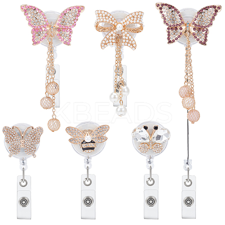 6Pcs Alloy Rhinestone Clip-On Retractable Badge Holders HJEW-NB00305-1