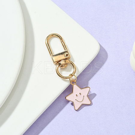 Star with Smiling Face Alloy Enamel Pendant Decorations HJEW-YW00010-05-1