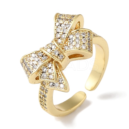 Bowknot Brass Micro Pave Clear Cubic Zirconia Open Cuff Rings for Women LS-RJEW-C098-13G-1