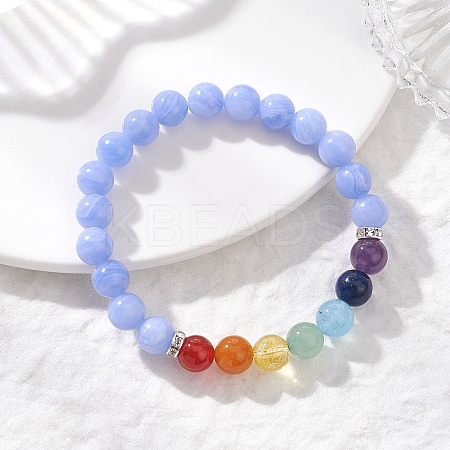 Natural Dyed Blue Lace Agate & Green Aventurine & Dyed Lapis Lazuli & Quartz Crystal & Red Aventurine & Carnelian & Dyed Quartz & Amethyst Beads Stretch Bracelets for Women BJEW-JB12934-01-1