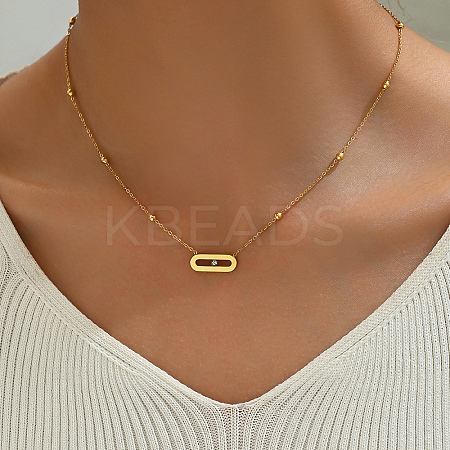 Bohemian Style 201 Stainless Steel Rhinestone Oval Rectangle Pendant Necklaces for Women GM6586-1