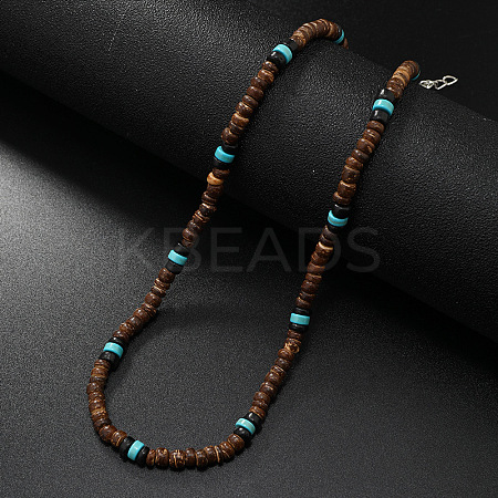 Retro Men's Coconut & Synthetic Turquoise Heishi Beaded Necklaces OX2630-3-1