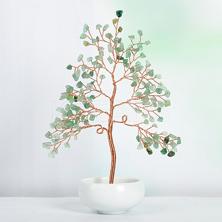 Undyed Natural Green Aventurine Chips Tree of Life Display Decorations TREE-PW0001-23C-1